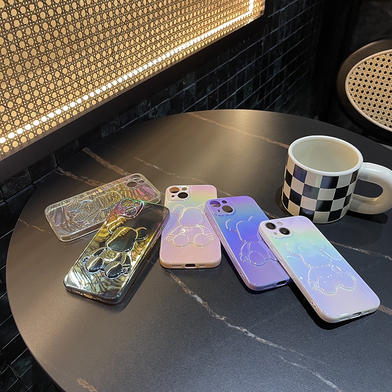 Ốp Điện Thoại TPU Màu Gradient Họa Tiết Chú Gấu Nhỏ Dễ Thương Thời Trang Cho iPhone 14 13 12 11 Pro Max Chống Rơi