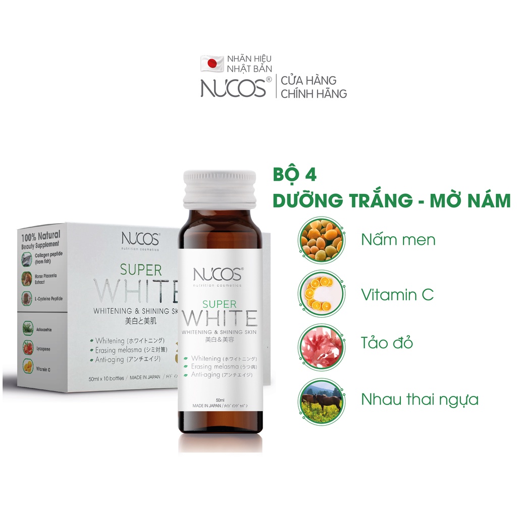 Collagen trắng da mờ thâm nám Nucos Super White 50ml x 10 chai