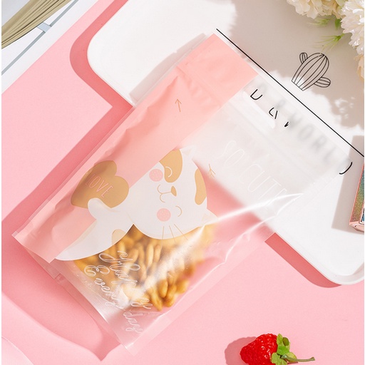 Túi Zip đựng Bánh Kẹo hình MÈO CON KUTE hồng