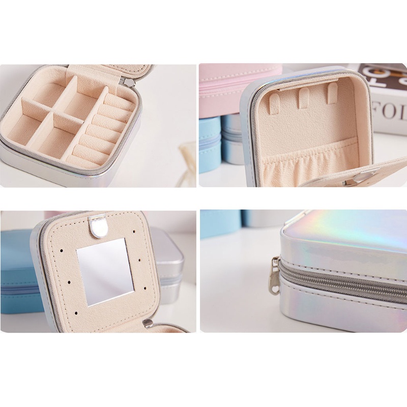 Flgo Hộp Đựng Trang Sức Mini Chống Thấm Nước Có Gương Soi Để Bàn Tiện Lợi