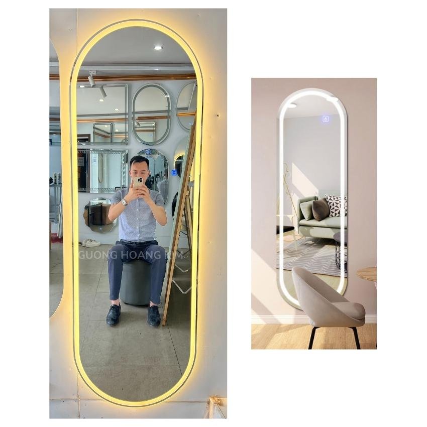 Gương led toàn thân hình oval treo tường tính năng led 3 màu cách viền kích thước 50x160cm BTIÊU CHUẨN MIRRORTOCTOC