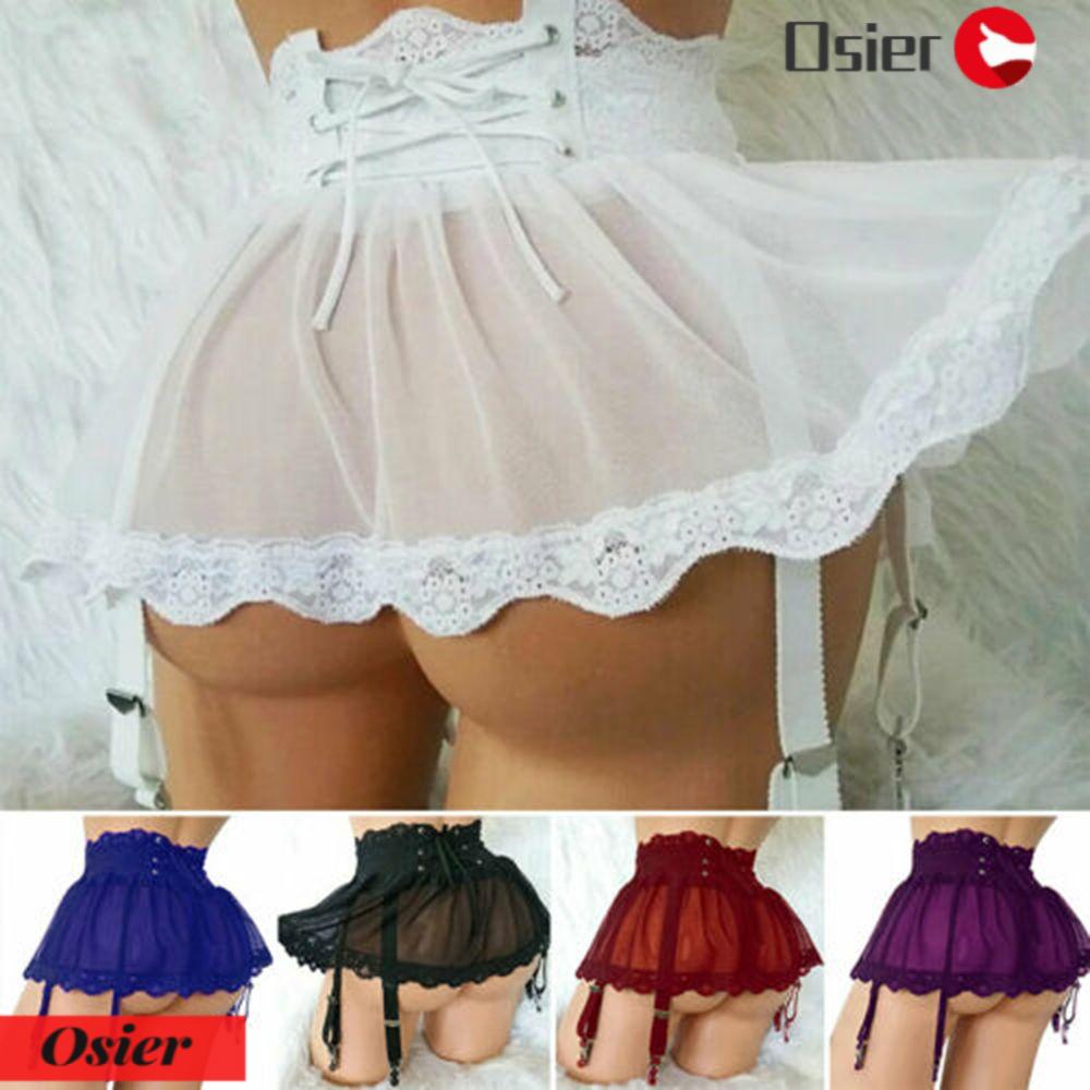 1 Chân Váy Lưới Ren Xếp Ly Kèm Kẹp Nịt Bít Tất Thời Trang Quyến Rũ Cho Nữ