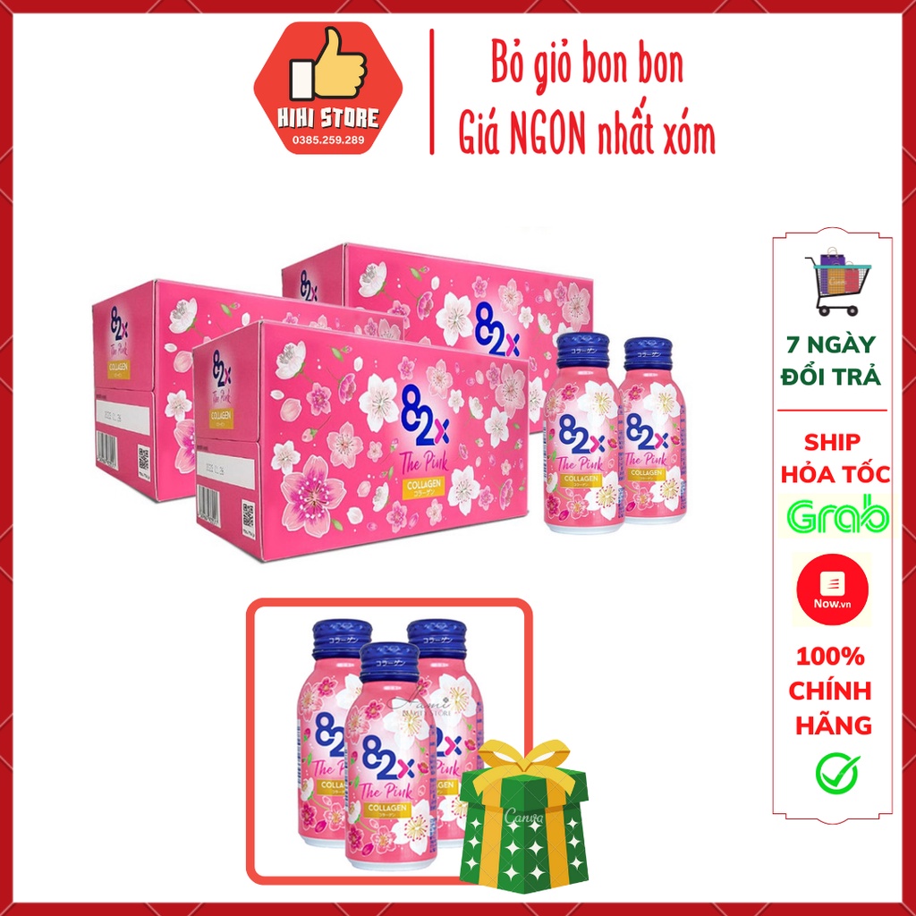 (Combo 3 Hộp 30 Chai - tặng 1 hôp quà) 82X The Pink Collagen 100ml, 1000mg Collagen, Nước Uống Đẹp Da Tràn