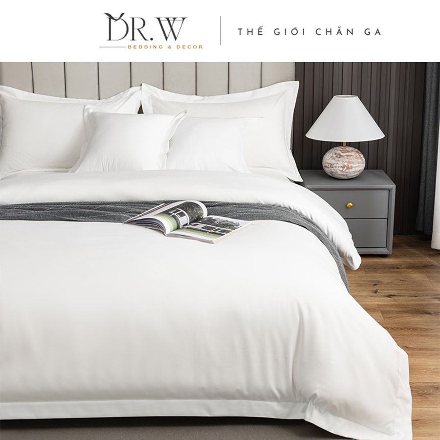 Bộ chăn ga giường nệm set 5 món cotton T400 DR.W cao cấp chuyên sử dụng cho khách sạn resort villa 4-5 sao chuẩn quốc tế