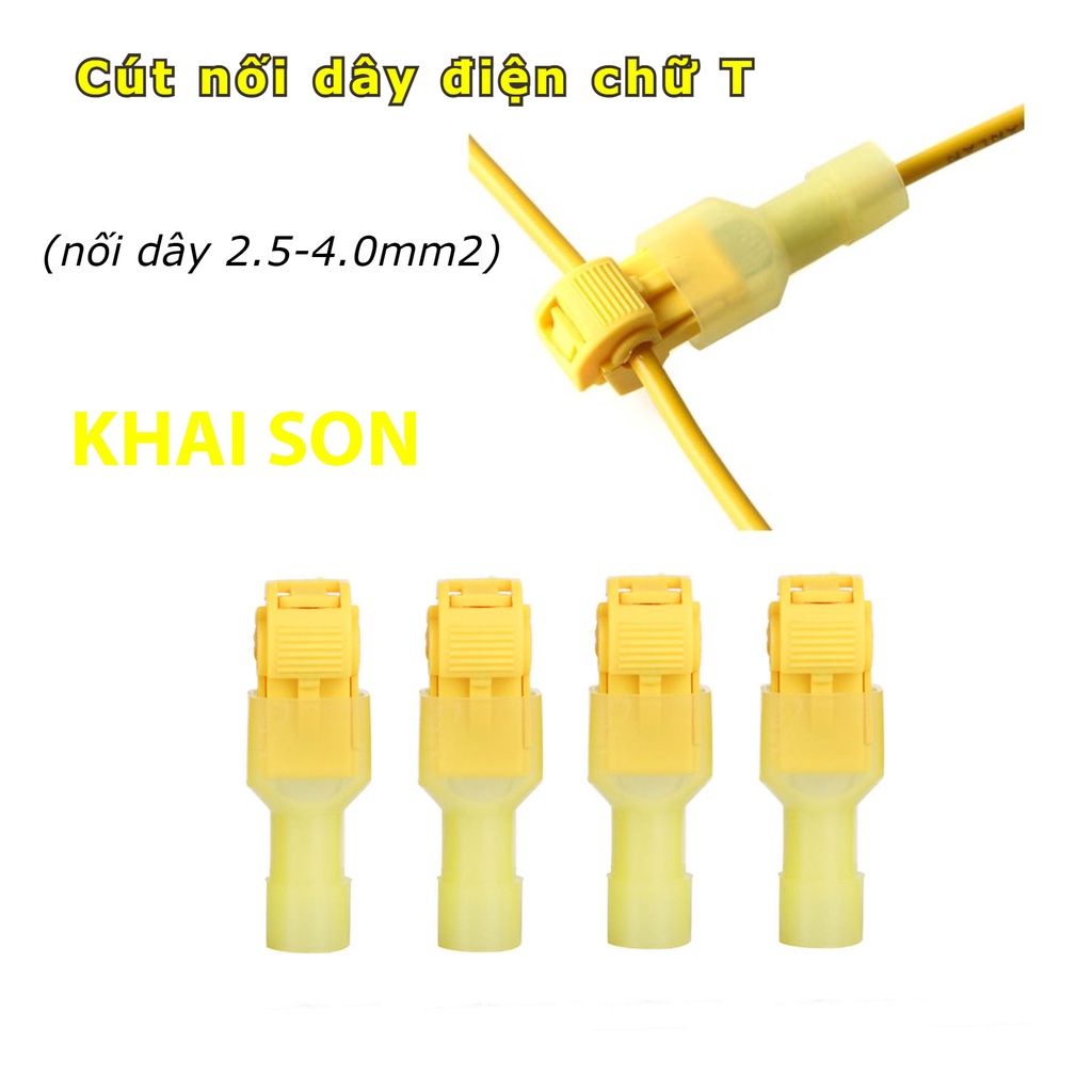 Bộ đầu cút nối dây điện chữ T nối nhanh 2.5-4.0mm2, chống nước, chống cháy an toàn màu vàng