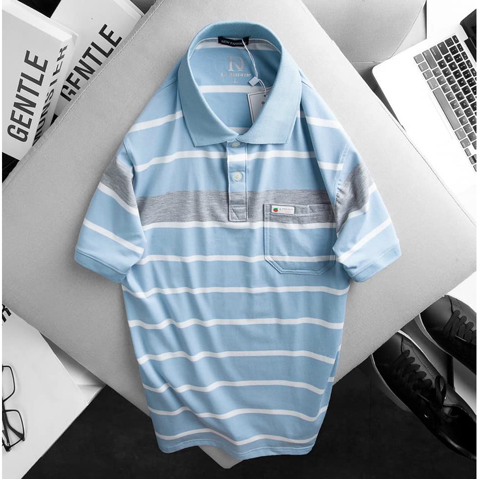 Áo thun polo nam trung niên MELAN 7M phối túi tiện lợi, coton cao cấp, form suông dáng rất thoải mái CODE6 - Xám