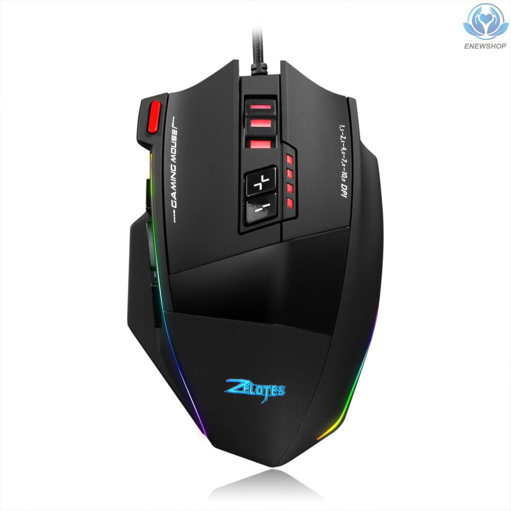 【enew】Zelotes C-13 Wired Gaming Mouse 13 Programming Keys Adjustable 10000DPI RGB Light Belt 128KB On-board Memory Built-in Counterweight Mechanism