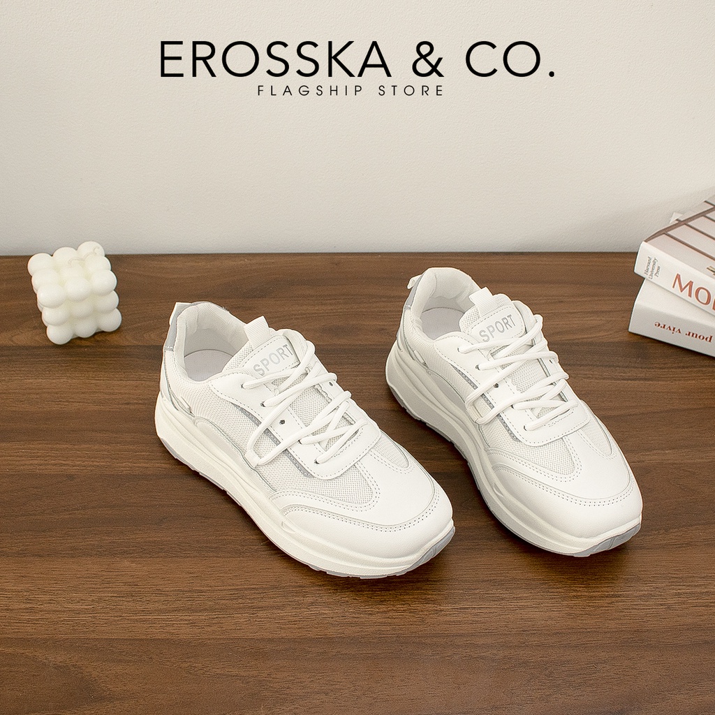 Erosska - Giày sneaker nữ đi học êm chân năng động màu trắng đế kem _ GS010