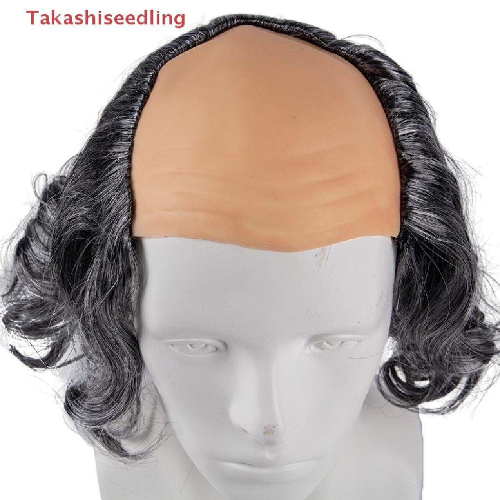 (Takashiseedling) Hair Old Man Wig White Bald Cap With Hair On Sides Balding Wig Grandpa Halloween Cosplay Costume Wig Halloween scalp props, Bald Styling