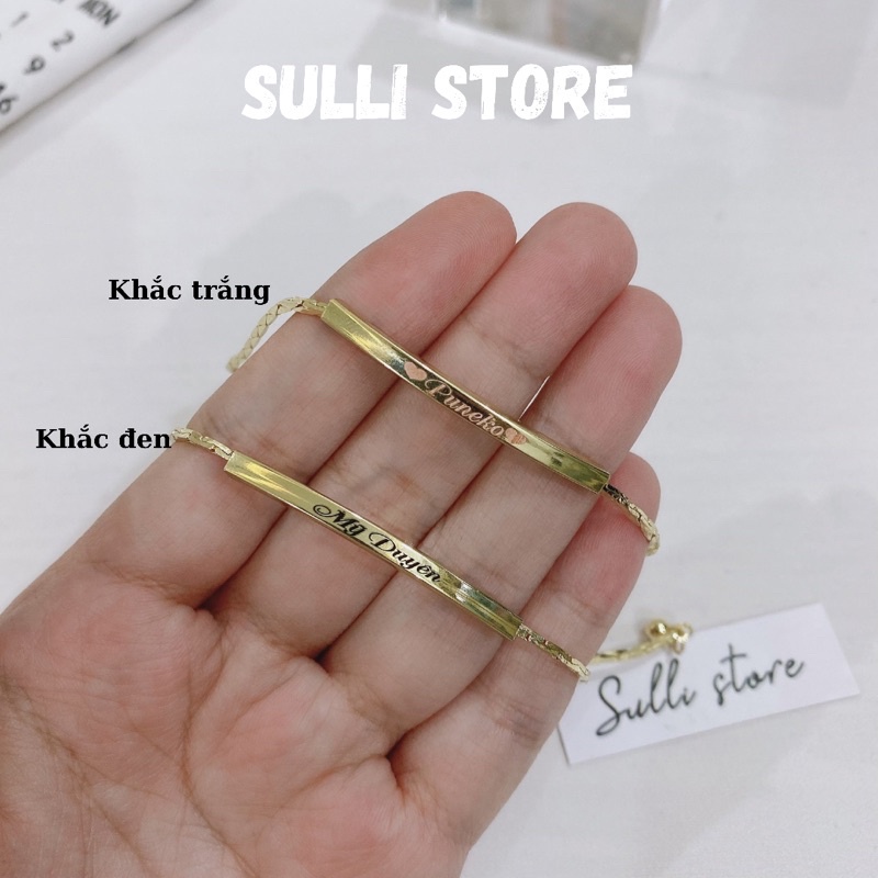 [Mã 12FASHIONSALE1 giảm 10K đơn 50K] Vòng tay lắc tay nữ Gold bar dây rút khắc tên theo yêu cầu freesize Sulli store