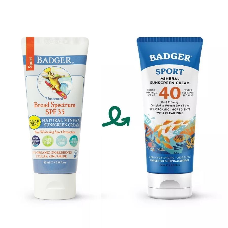 Kem chống nắng vật lý thể thao BADGER Sport Clear SPF 40 - kháng nước mạnh, bảo vệ phổ rộng an toàn san hô - 87mL