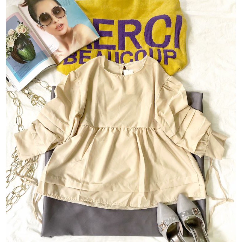 Áo baby doll tay phồng xếp ly tay