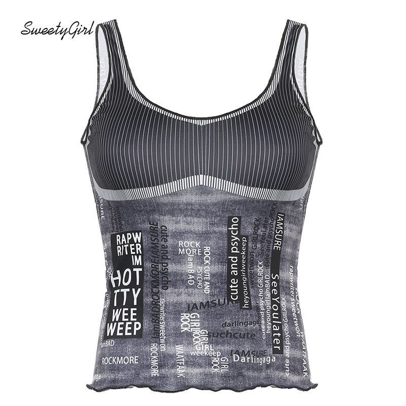 Áo Hai Dây In Chữ Tương Phản 2022 Thời Trang Cho Nữ