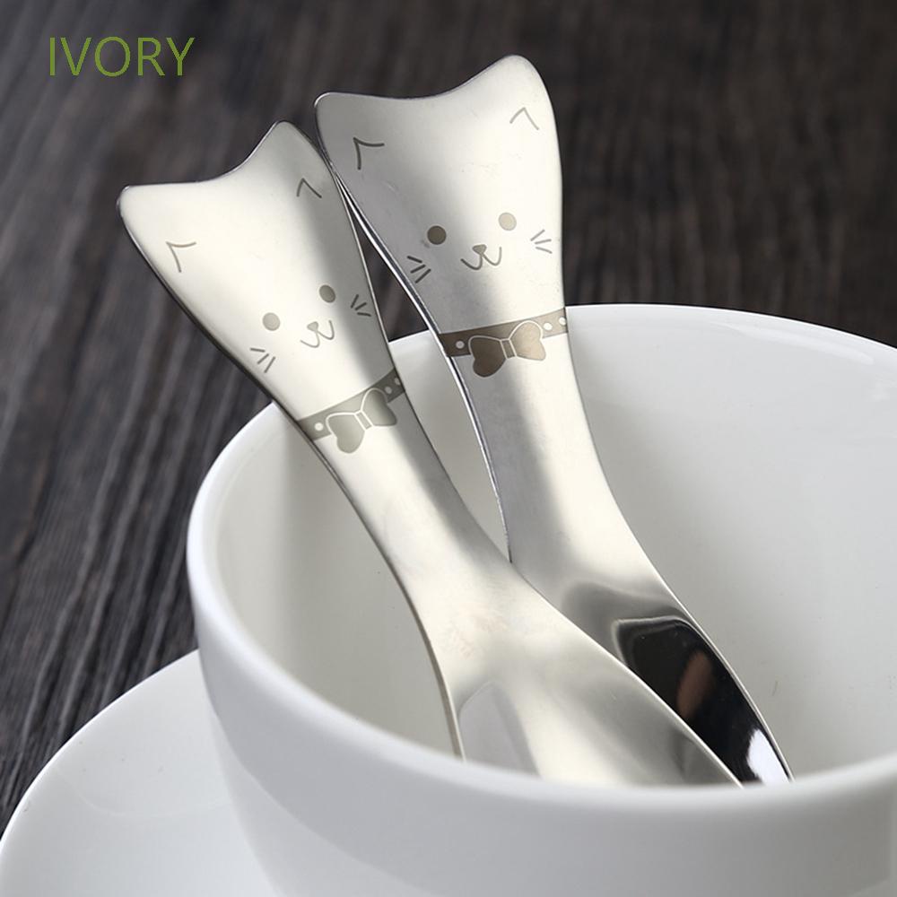 Bộ muỗng nĩa ăn salad mini bằng thép không gỉ 304 họa tiết mèo cho bé (có bán lẻ)