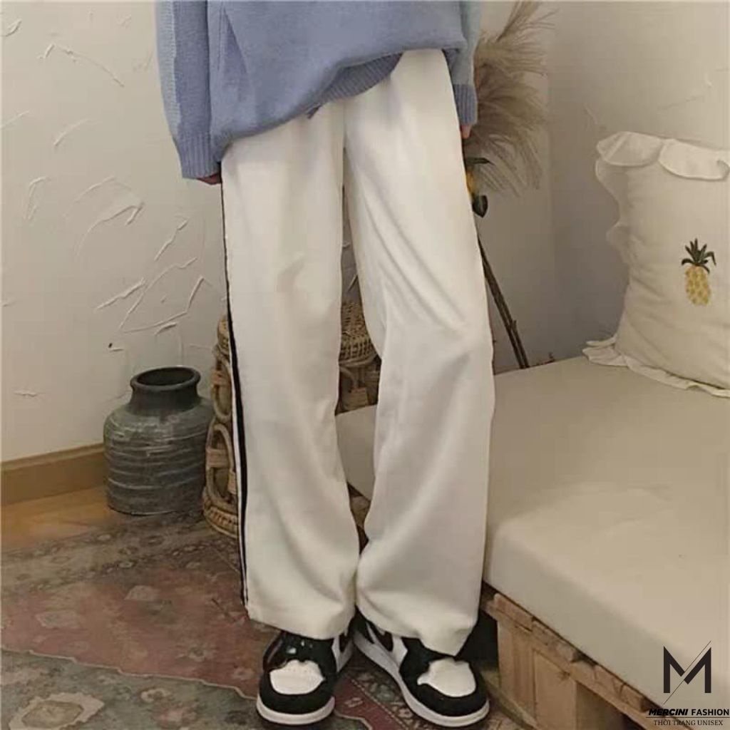 Quần ống suông Line pants MERCINI thiết kế ống rộng phong cách UNISEX nam nữ hai màu đen trắng