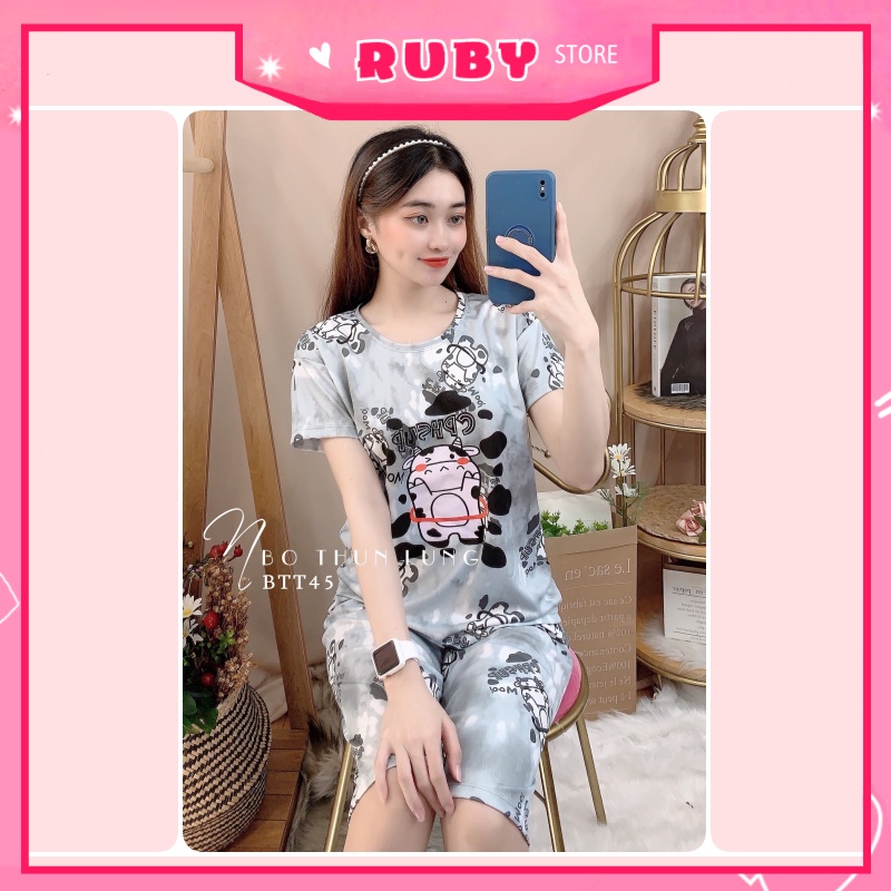 Đồ bộ Bò Sữa nữ mặc nhà Free Size Dưới 47KG chất thun mềm mịn ❤ Rubystorevn