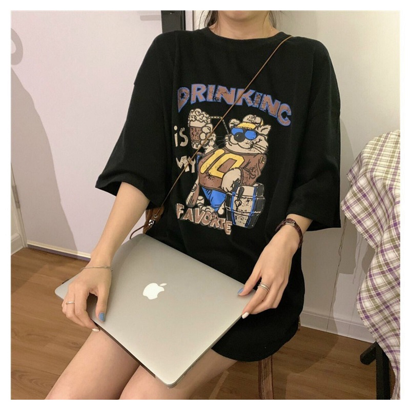 Áo Thun Form Rộng Nam Nữ Unisex Tay Lỡ Dáng Suông In Hình DRINKING