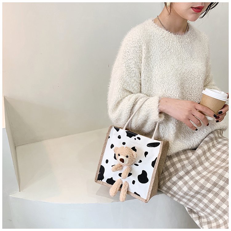 Túi Cói Mini, Túi Tote Gấu Bông Dễ Thương Vintage