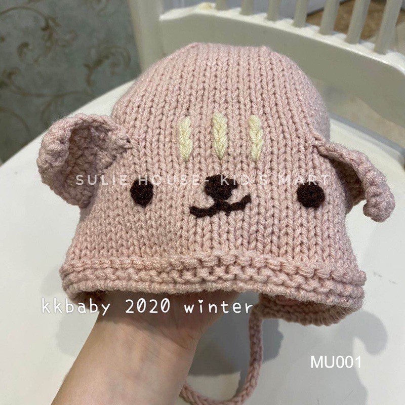 Mũ len tai mèo lót lông cho bé 3-18m MU001