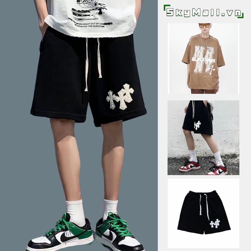 Quần short nam thể thao simple quần đùi nam in họa tiết phong cách quần thể thao thời trang quần ngắn nam đen