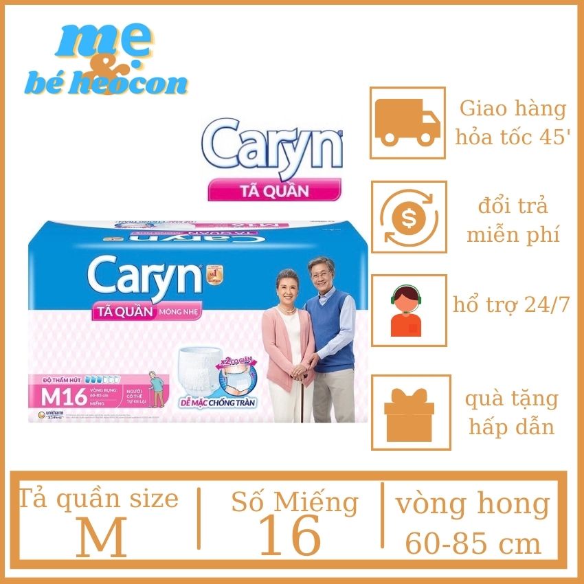 Tả Bỉm Quần Caryn Size M16 Miếng Mỏng Nhẹ Thấm Hút Khô Thoáng Dành Cho Người Lớn Có Thể Đi Lại Được