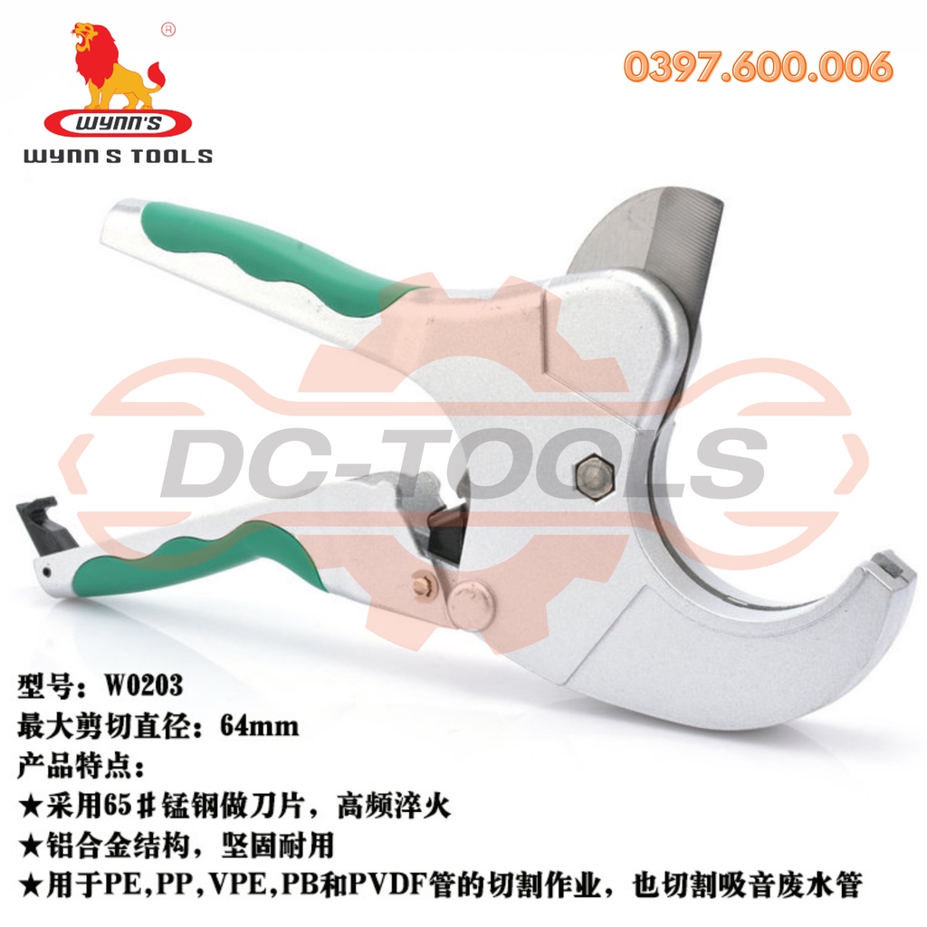 Kéo kìm cắt ống WYNN'S, dao cắt ống nhựa PVC, PPR, PE 64mm thép Nhật Mangan CHÍNH HÃNG DCTOOLS (KHO SỈ)