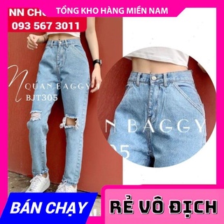 QUẦN BAGGY JEAN RÁCH ⚡ẢNH SHOP TỰ CHỤP⚡ QUẦN BAGGY NỮ MÀU XANH BJT305  MY