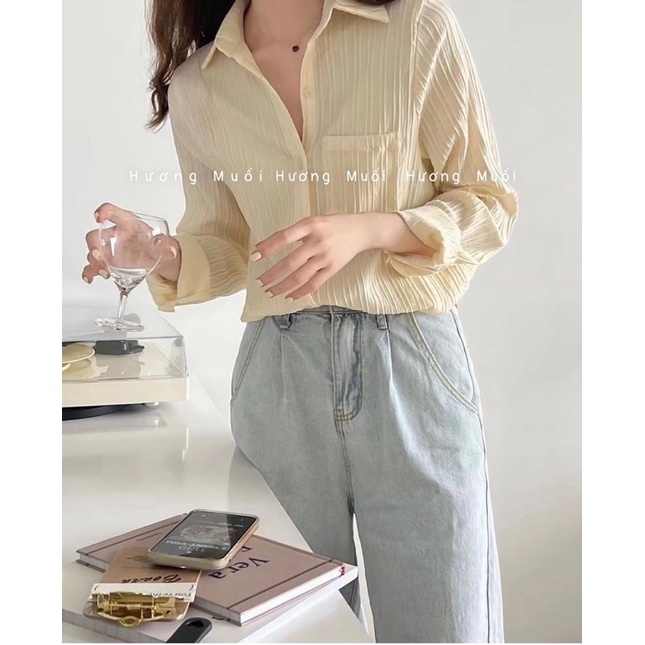 Áo sơ mi nhăn sọc - sơ mi basic