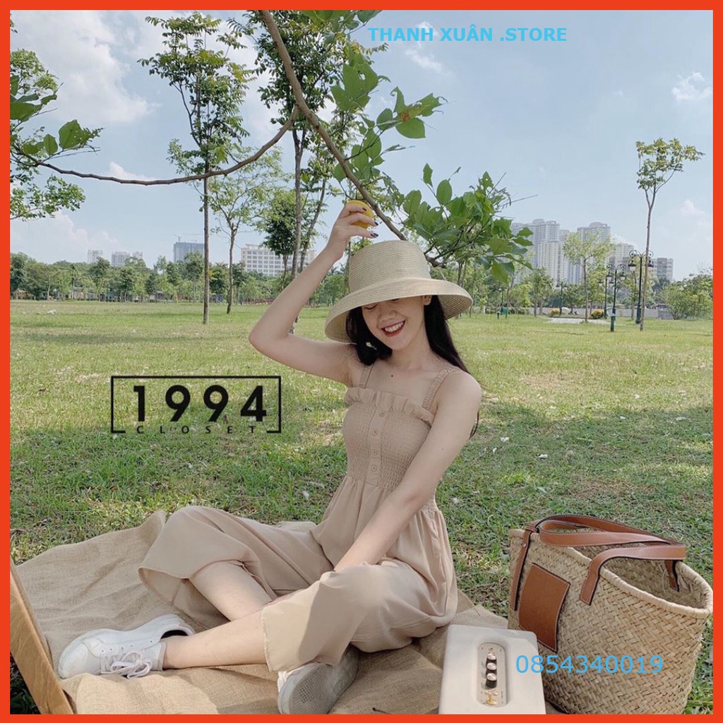 JUM HAI DÂY ĐŨI QUẦN SỚ LỬNG CHUN NGỰC CỰC HOT - JUMPSUIT 2 DÂY NHÚN BÈO ĐŨI BE ĐEN 👗 💝 - TXShop