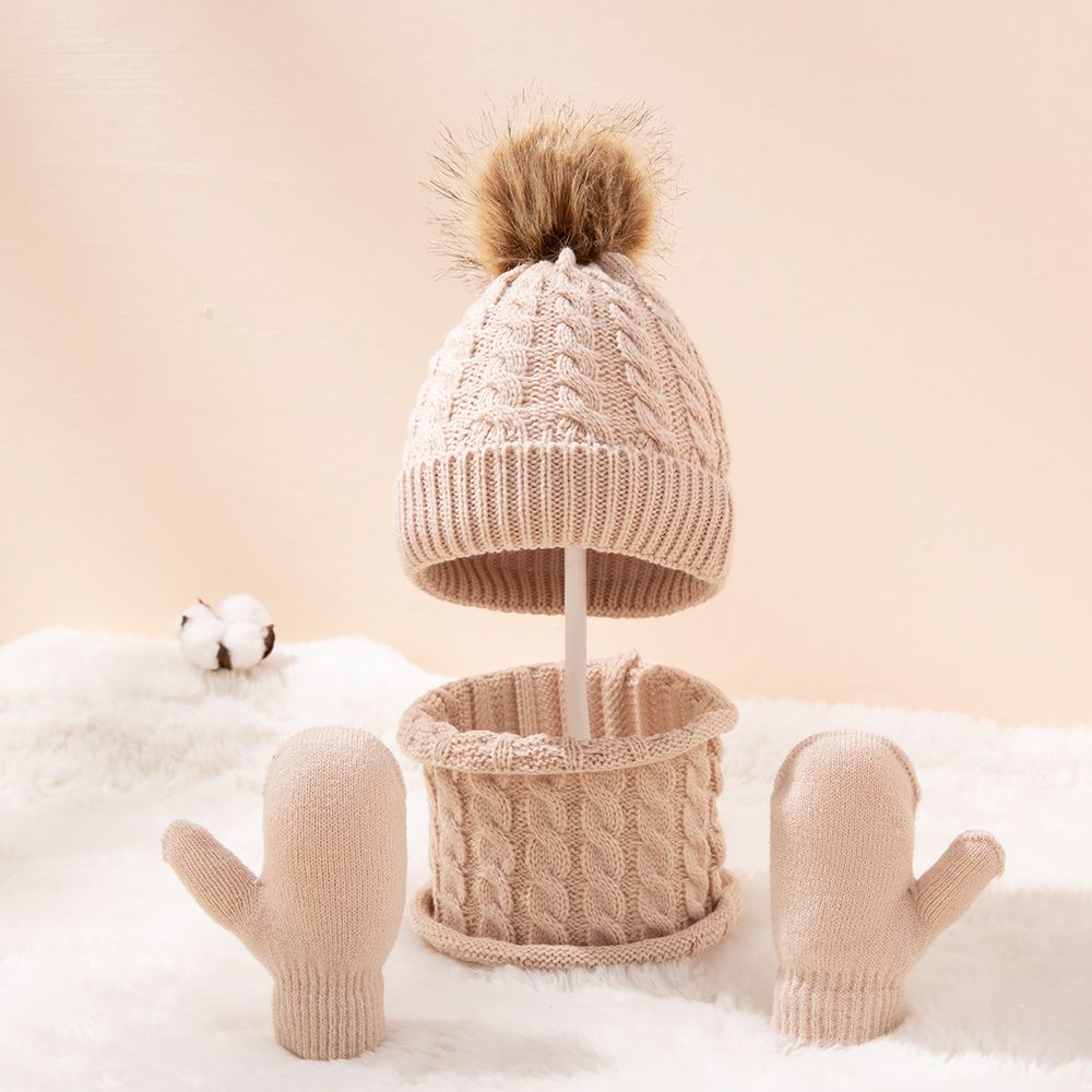 Set nón + găng tay + khăn choàng cổ dễ thương cho bé 0-3 tuổi MIHAN1