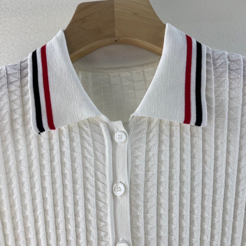 Đầm len ngắn tay dáng suông chân váy xếp ly thương hiệu Thom Browne cao cấp chất liệu mềm mại