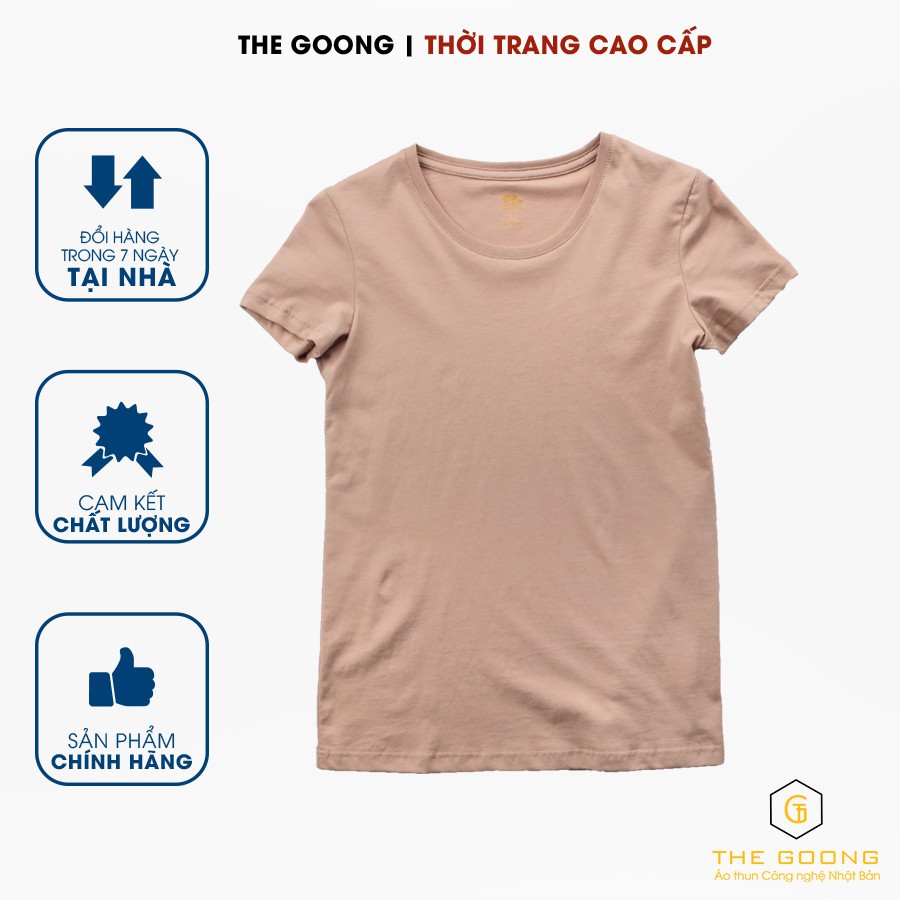 Áo Phông Trơn Nữ TheGoong Cổ Tròn, Áo Thun Nữ Basic Cotton Cao Cáp Hàng Hiệu Thoáng Mát Kháng Khuẩn Tay Ngắn Be