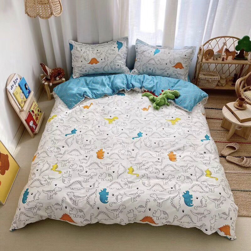 (Ảnh Thật ) Set Bộ Chăn Ga Gối Cotton Living 100% Hoa Lá Hồng Xanh Vàng