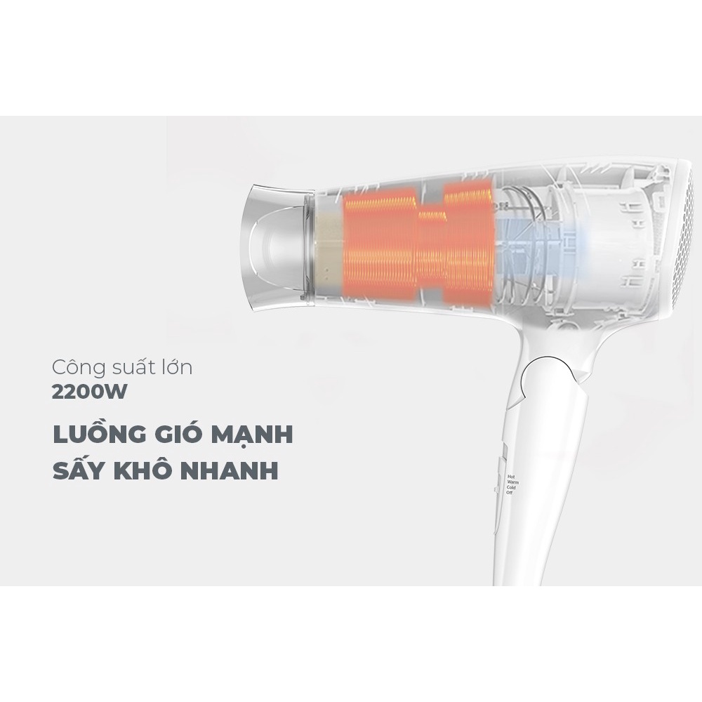 Máy sấy tóc Sunhouse SHD2309, Công suất 2200W, 3 tốc độ sấy, Tay cầm có thể gấp gọn, Bảo hành 12 tháng