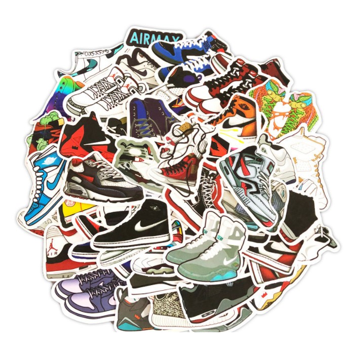 Combo sticker GIÀY nhựa PVC không thấm nước, dán nón bảo hiểm, laptop, điện thoại, Vali, xe