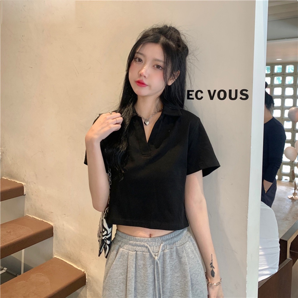 Áo croptop nữ ,Áo croptop, tay ngắn có cổ kiểu polo thời trang đẹp form rộng sexy cá tính thể thao màu trắng đen ACN002 | WebRaoVat - webraovat.net.vn