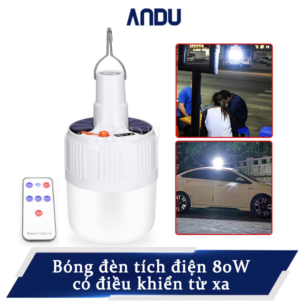 Bóng Đèn Tích Điện Điều Khiển Từ Xa 80W Tích Hợp Sạc Năng Lượng Mặt Trời Hoặc Sạc DC