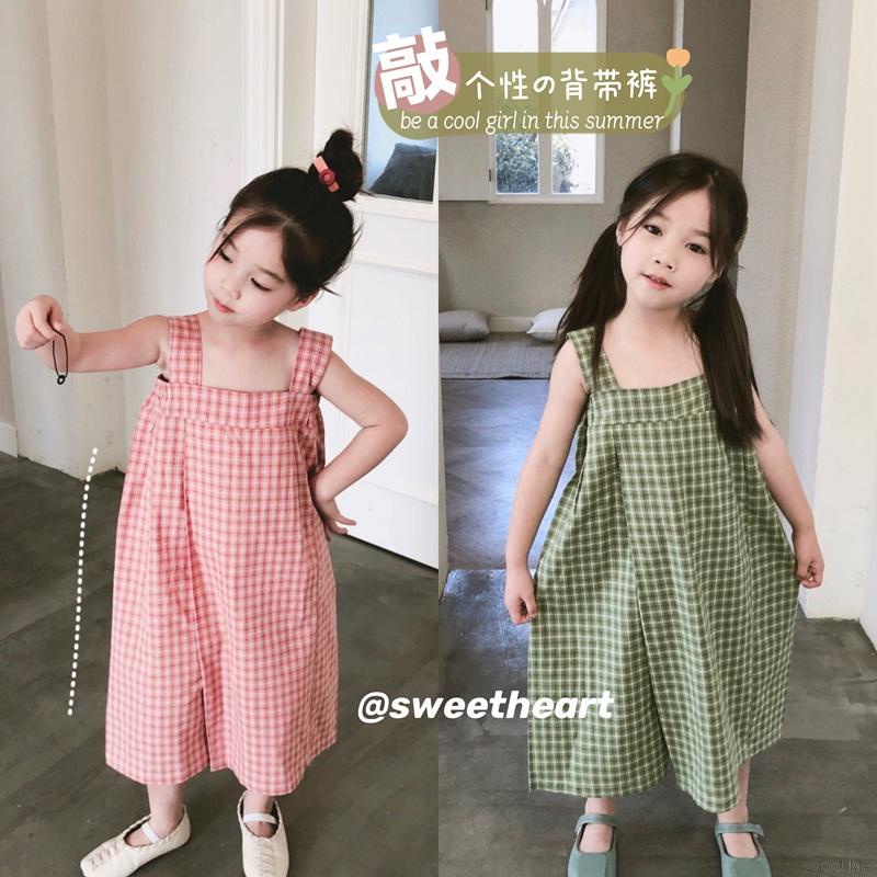 Quần yếm ống rộng họa tiết sọc caro phong cách Hàn Quốc thời trang mùa hè dành cho bé gái
