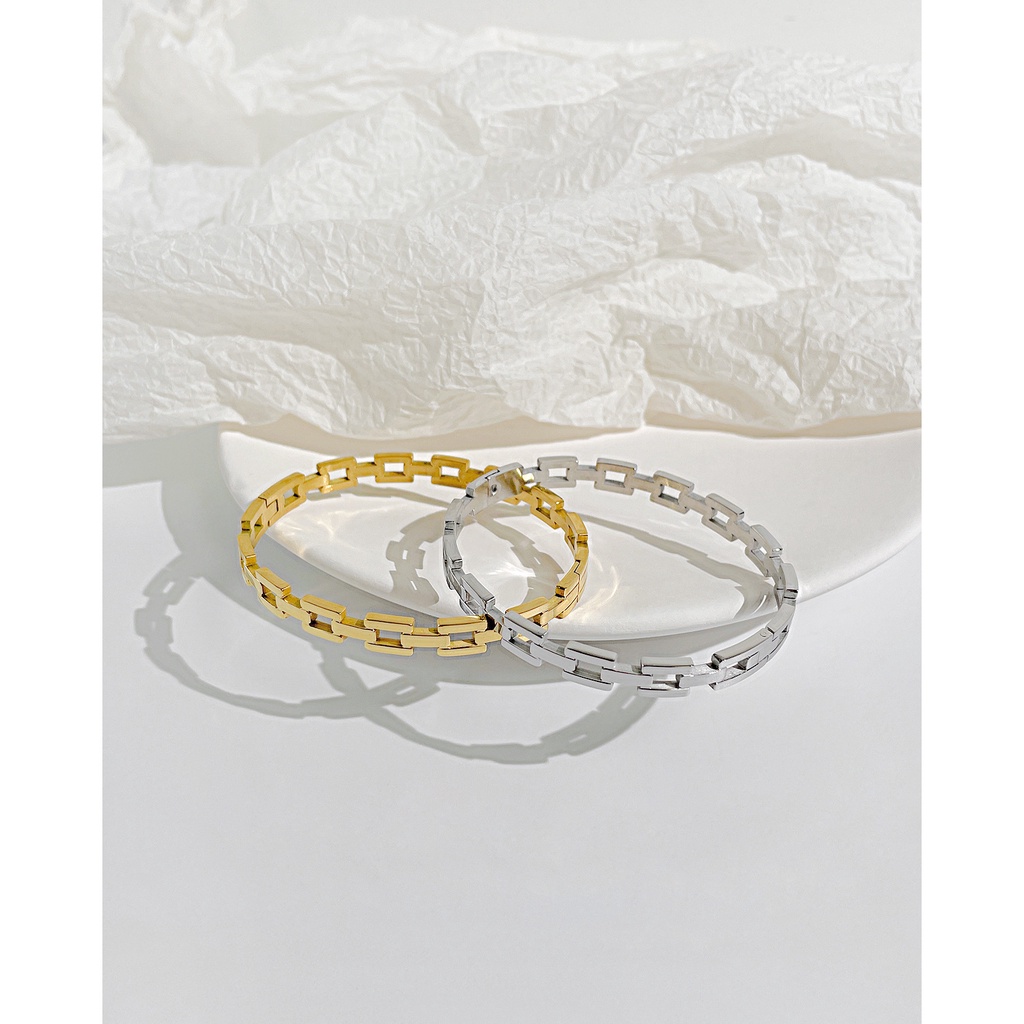 Vòng Tay Thép Titan Cao Cấp Thiết Kế Đục Lỗ Đơn Giản Thời Trang Cho Nữ