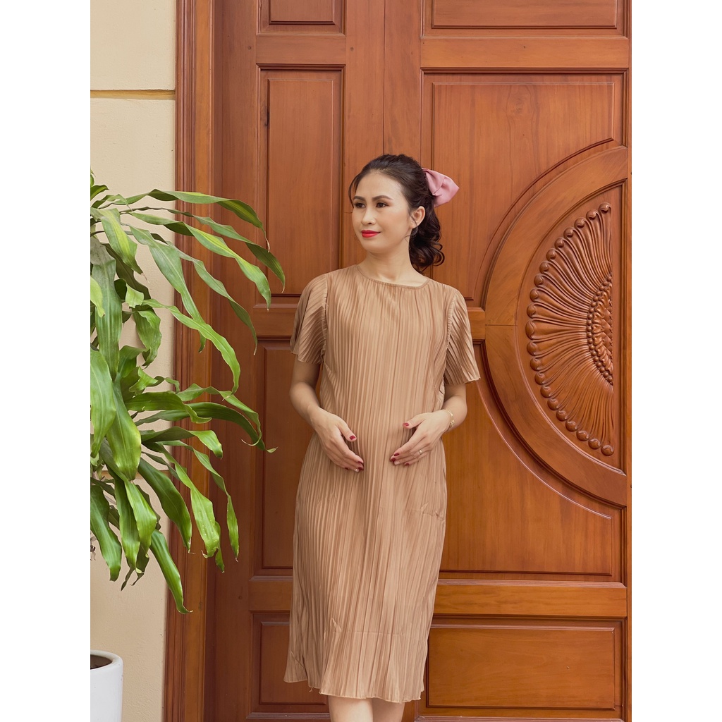 Váy bầu dập ly thiết kế thời trang chất voan 2 lớp mềm mát mùa hè V336