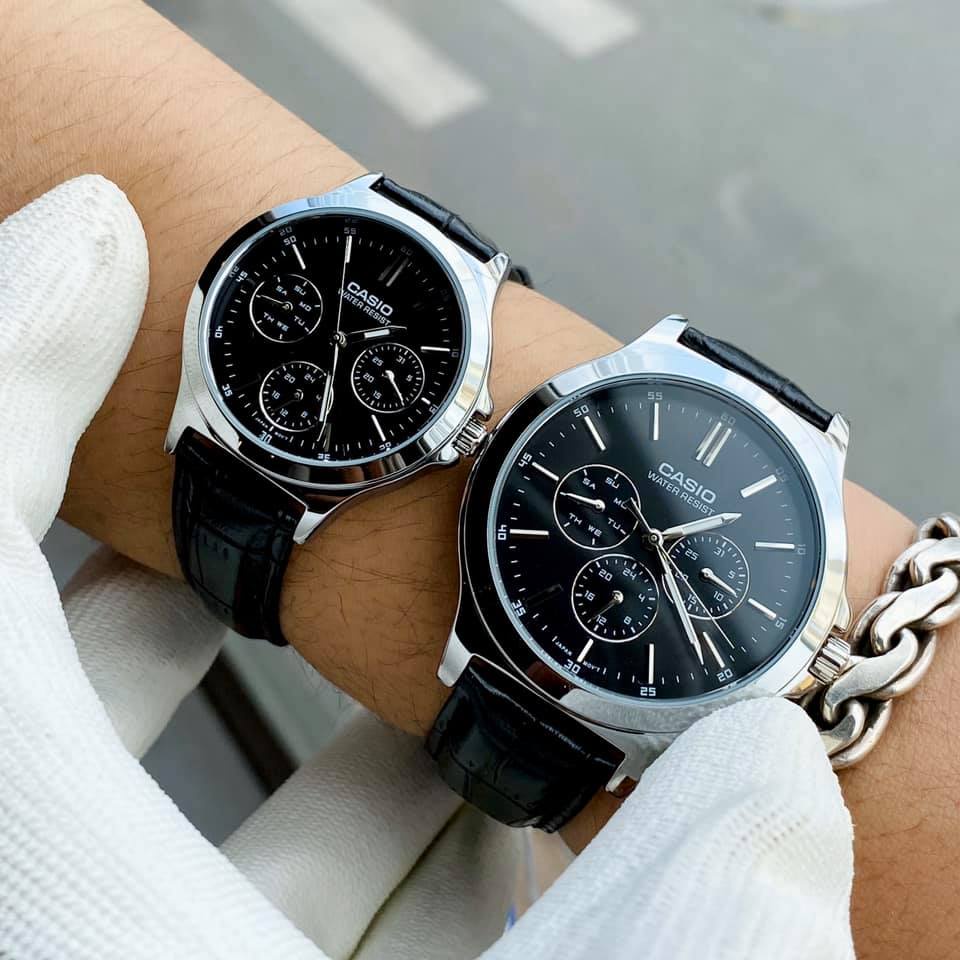 Đồng hồ nam dây da Casio MTP V300L-1AV mặt đen 6 kim chống nước 5ATM Bảo hành 1 năm Hyma watch
