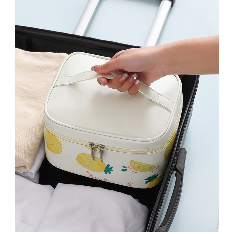 Túi Đựng Mỹ Phẩm Da PU Chống Thấm Nước Họa Tiết Trái Cây Xinh Xắn