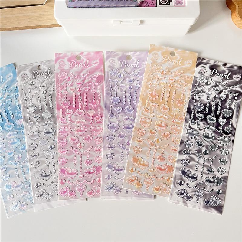 Sticker Hình Trái Tim Ánh Ngọc Trai Lấp Lánh Dùng Trang Trí Ảnh