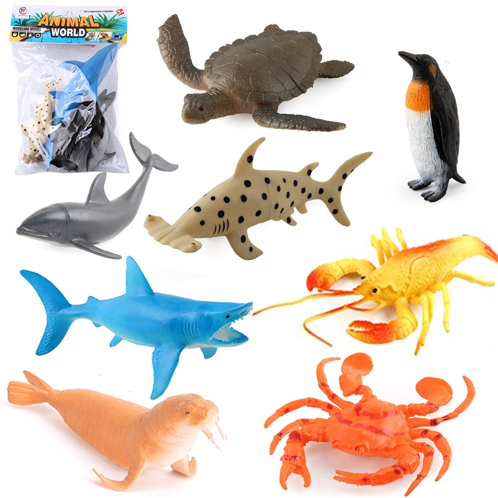 Hộp 08 đồ chơi mô hình Cá Biển &amp; động vật Biển New4all Animal Ocean World Size lớn (14-18 cm)