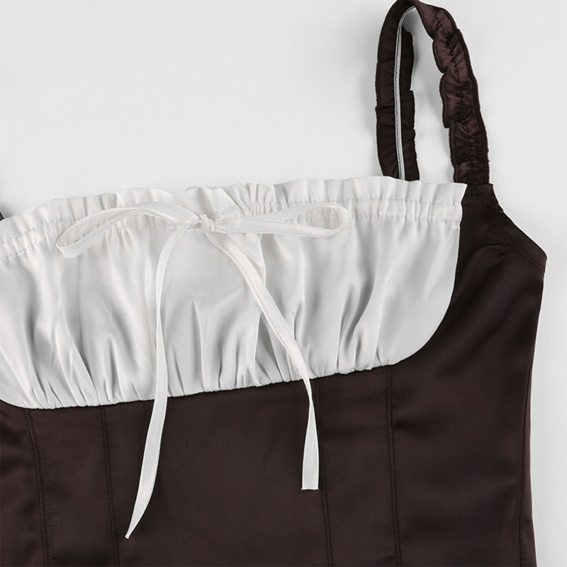 Áo Croptop Sát Nách Cột Nơ Màu Sắc Tương Phản Thời Trang Quyến Rũ Cho Nữ