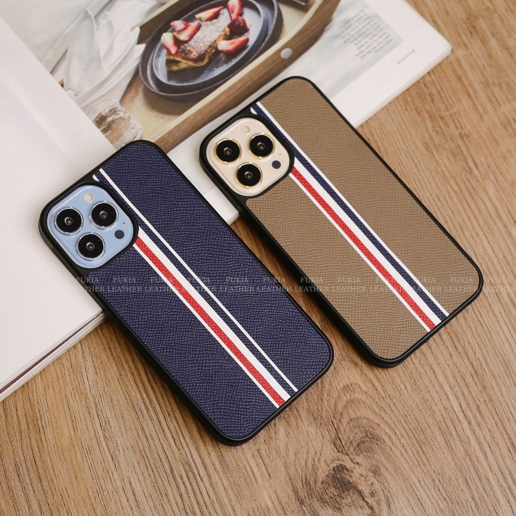 Ốp da thủ công viền đen Epsom TB dành cho IPhone 14/14Plus/14Pro/14Promax/13/13Pro/13Promax/12/12Pro/12Promax ODTC112