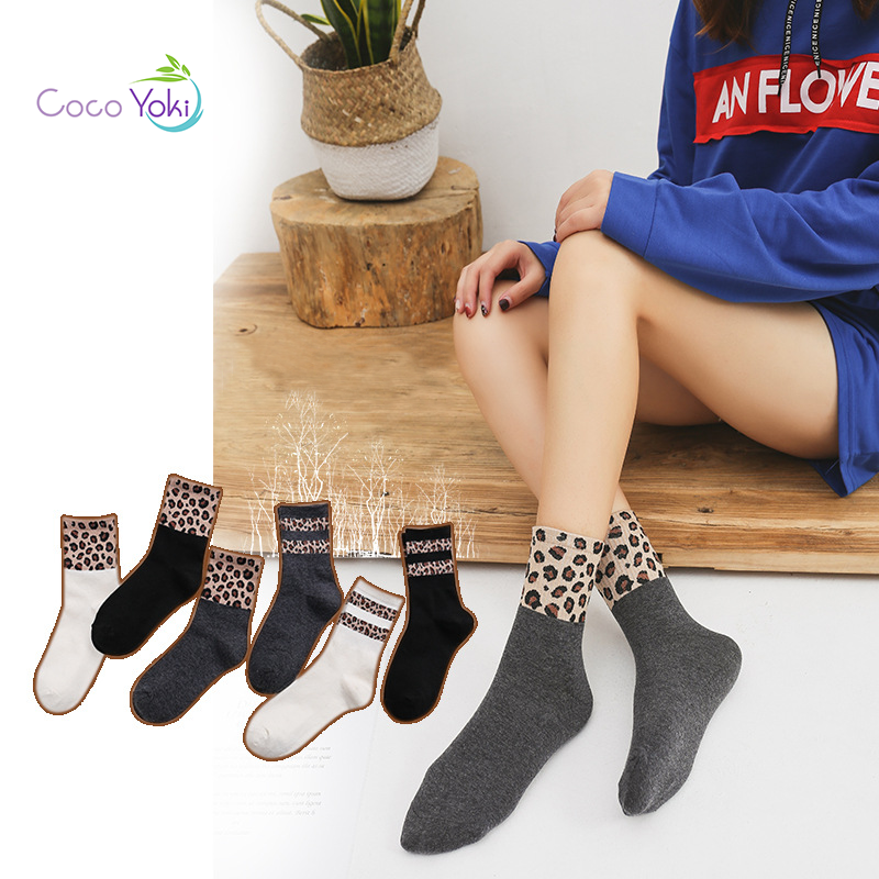 Two Bar Stitching Leopard Pattern Crew Socks Women Best Short Tube Socks Cotton Casual Thermal Crazy Personalised Socks Fashion
