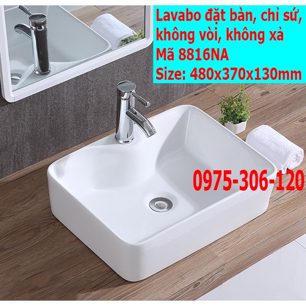 Chậu rửa mặt lavabo Đặt Bàn Đá 8816NA thương hiệu NA.GRAND, men NANO trắng sáng chống ố chống bám bẩn