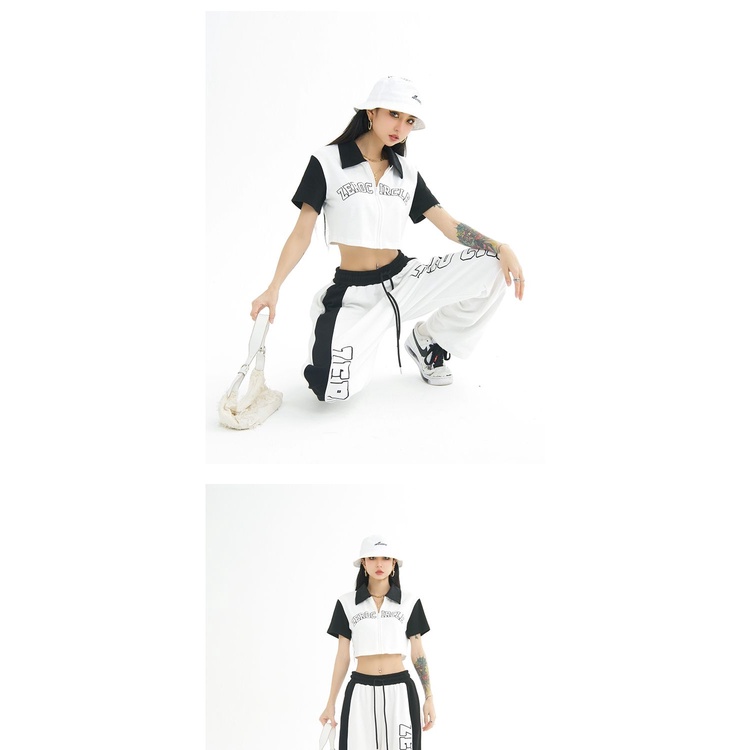 Set Áo Thun POLO Tay Ngắn Cổ Bẻ Phối Quần Dài Ống Rộng Phong Cách Retro Mỹ Thời Trang Mùa Hè Mới Cho Nữ