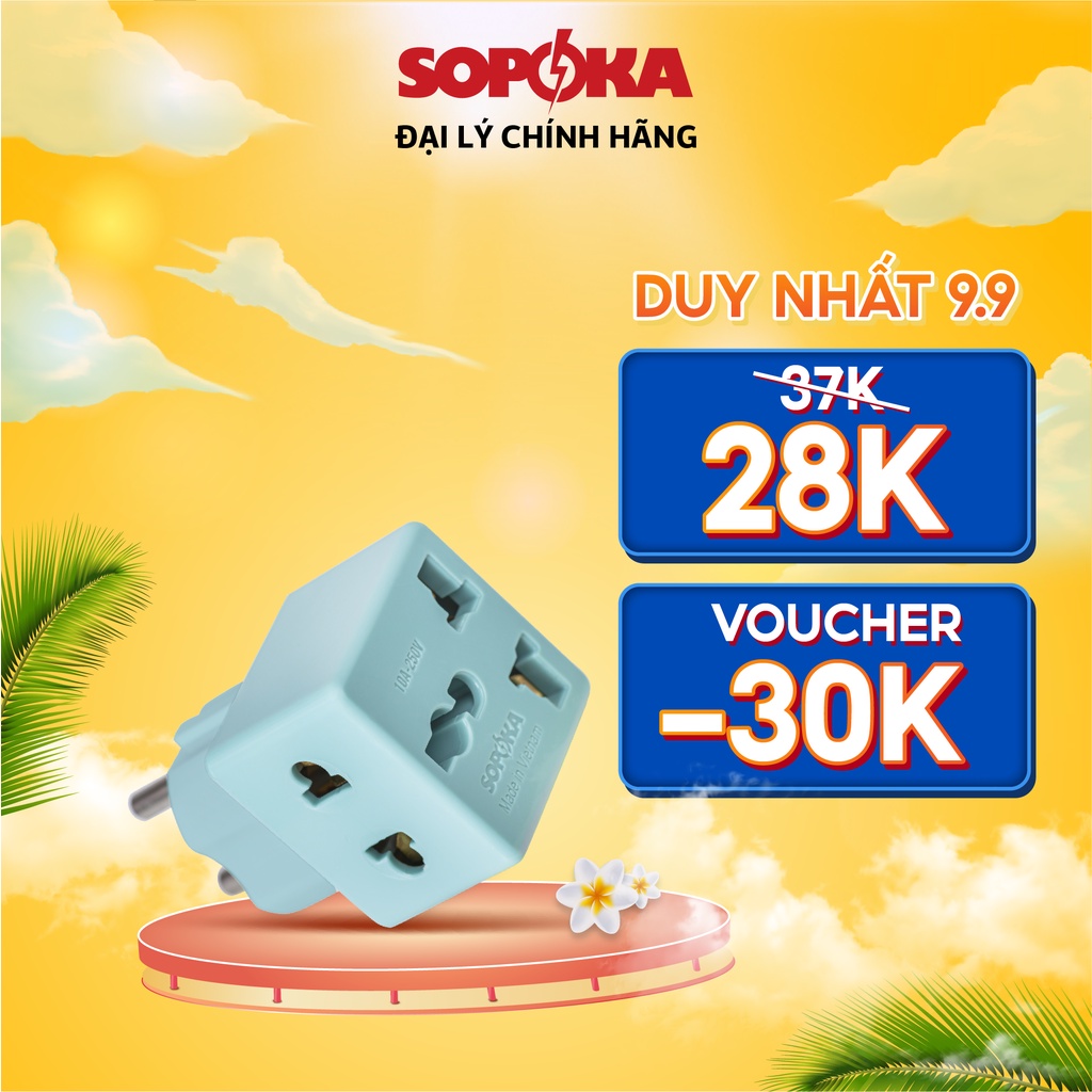 Ổ cắm chia điện thông minh 3 cửa chân đôi SOPOKA P11 P12 chịu tải 2200W nhỏ gọn, tiết kiệm diện tích